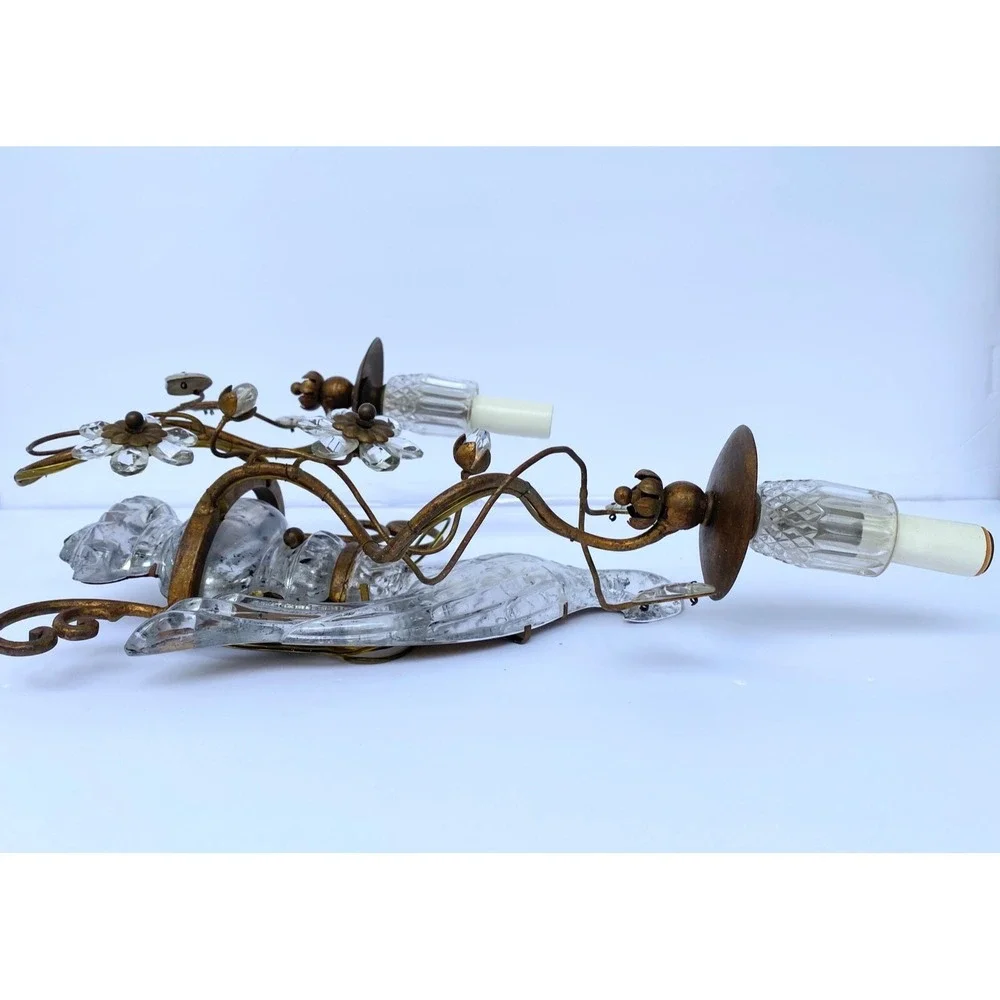 MAISON BAGUES Bird Sconces Pair of Glass Electric Wall 2 Arm Sconces‎